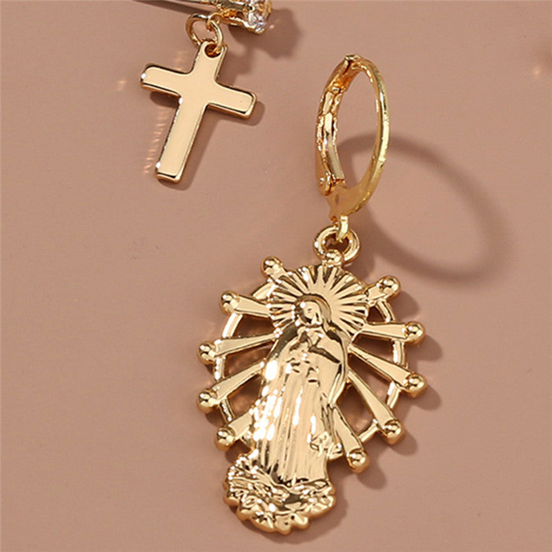 Metal Vintage Cross Character Earrings