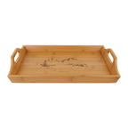 Engraved Bamboo Serving Tray — Mountain Lake Scene, Rustic Breakfast & Charcuterie Tray