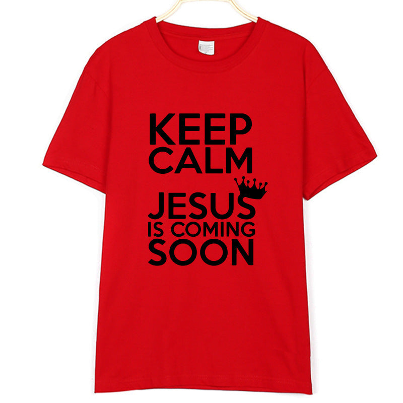 KEEP CALM JESUS Letter Printing Men's And Women's T-shirt