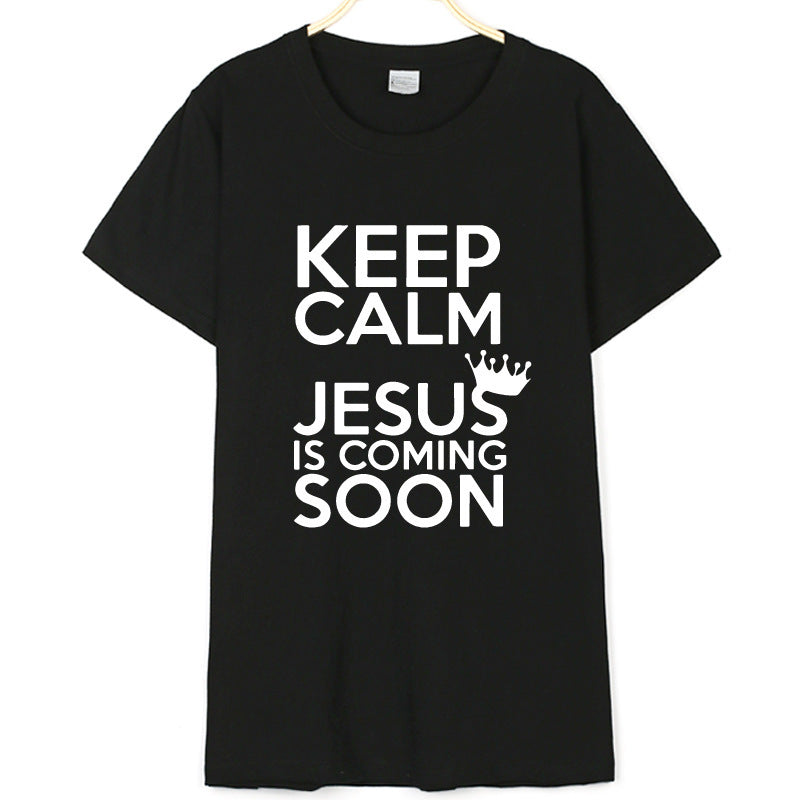 KEEP CALM JESUS Letter Printing Men's And Women's T-shirt