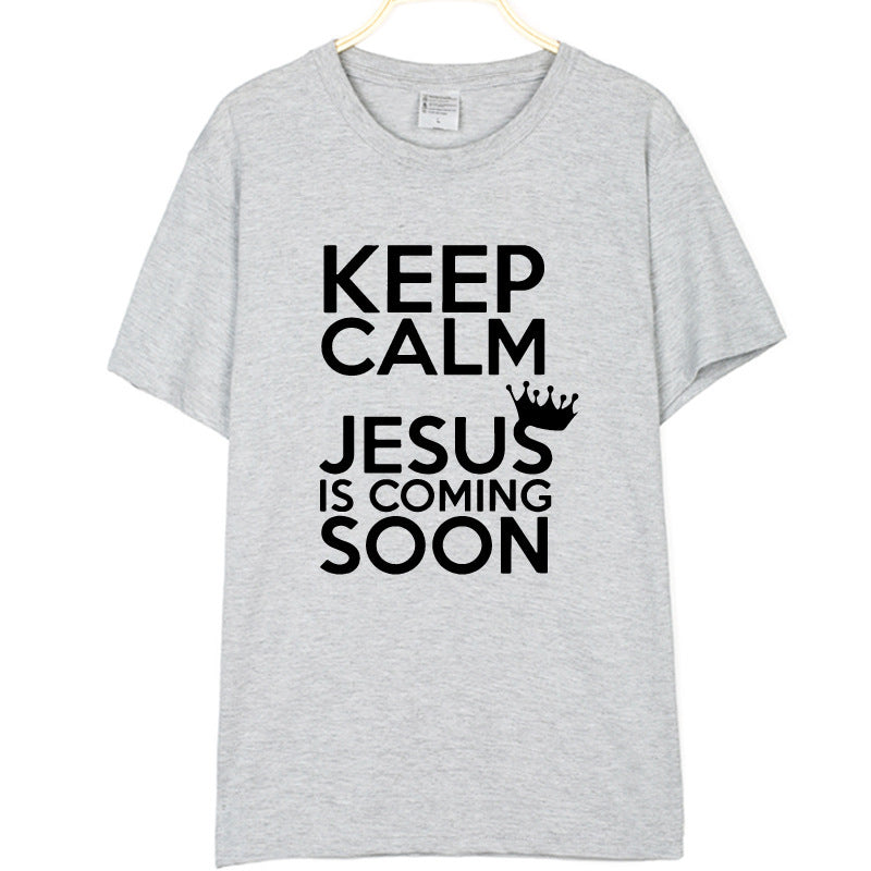 KEEP CALM JESUS Letter Printing Men's And Women's T-shirt