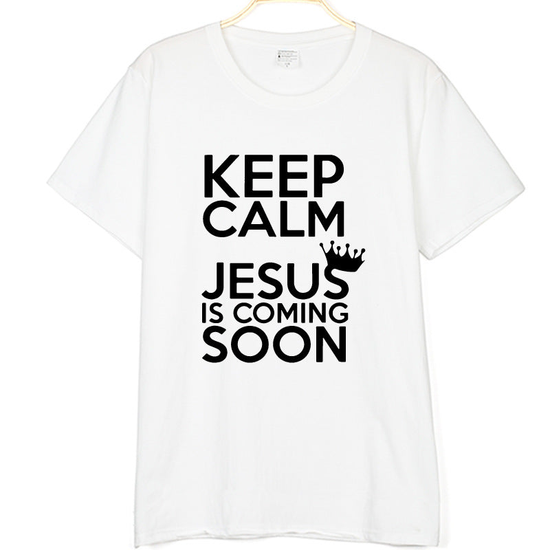KEEP CALM JESUS Letter Printing Men's And Women's T-shirt