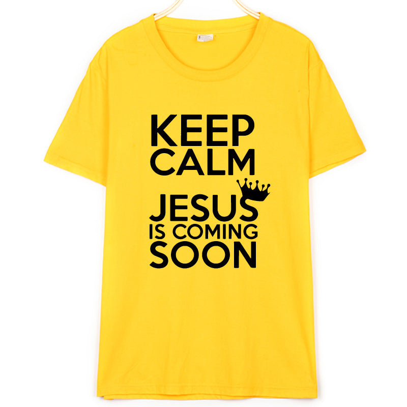 KEEP CALM JESUS Letter Printing Men's And Women's T-shirt