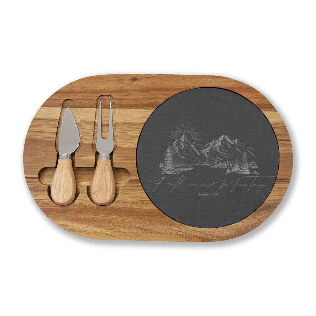 Engraved Mountain Slate Charcuterie Board with Cheese Tools
