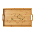 Engraved Bamboo Serving Tray — Mountain Lake Scene, Rustic Breakfast & Charcuterie Tray