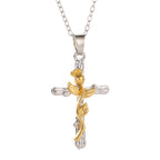 Classic Vintage Leaf Jesus Cross Necklace
