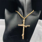 Men's Fashion Jewelry Long Jesus Necklace Wood Grain Cross