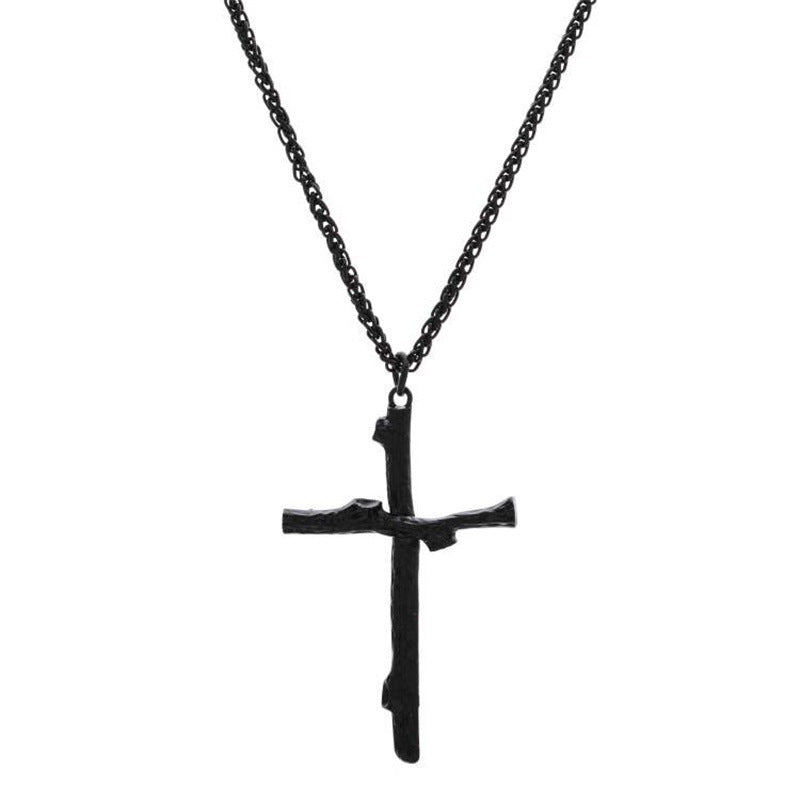 Men's Fashion Jewelry Long Jesus Necklace Wood Grain Cross