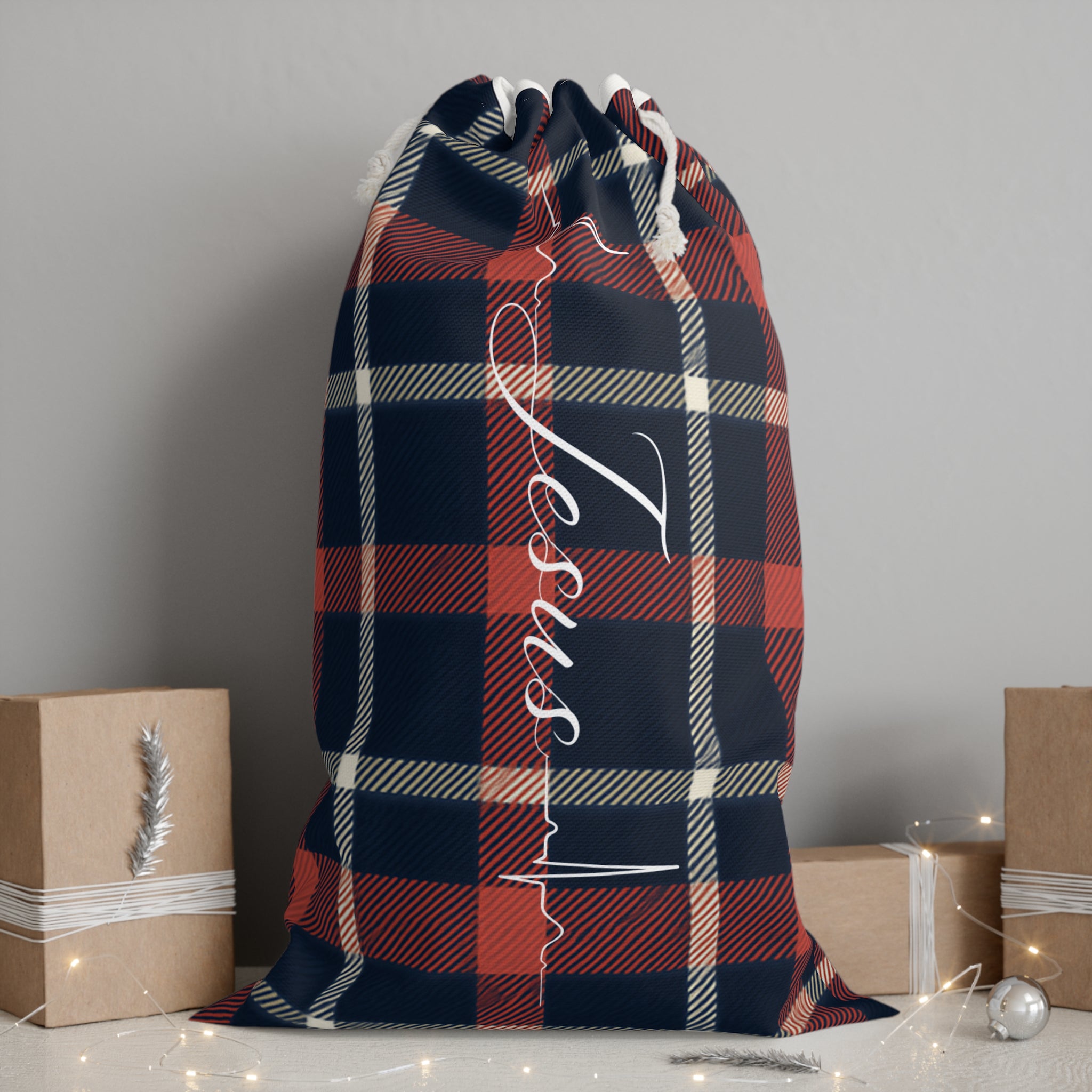 Jesus Plaid Drawstring Sack