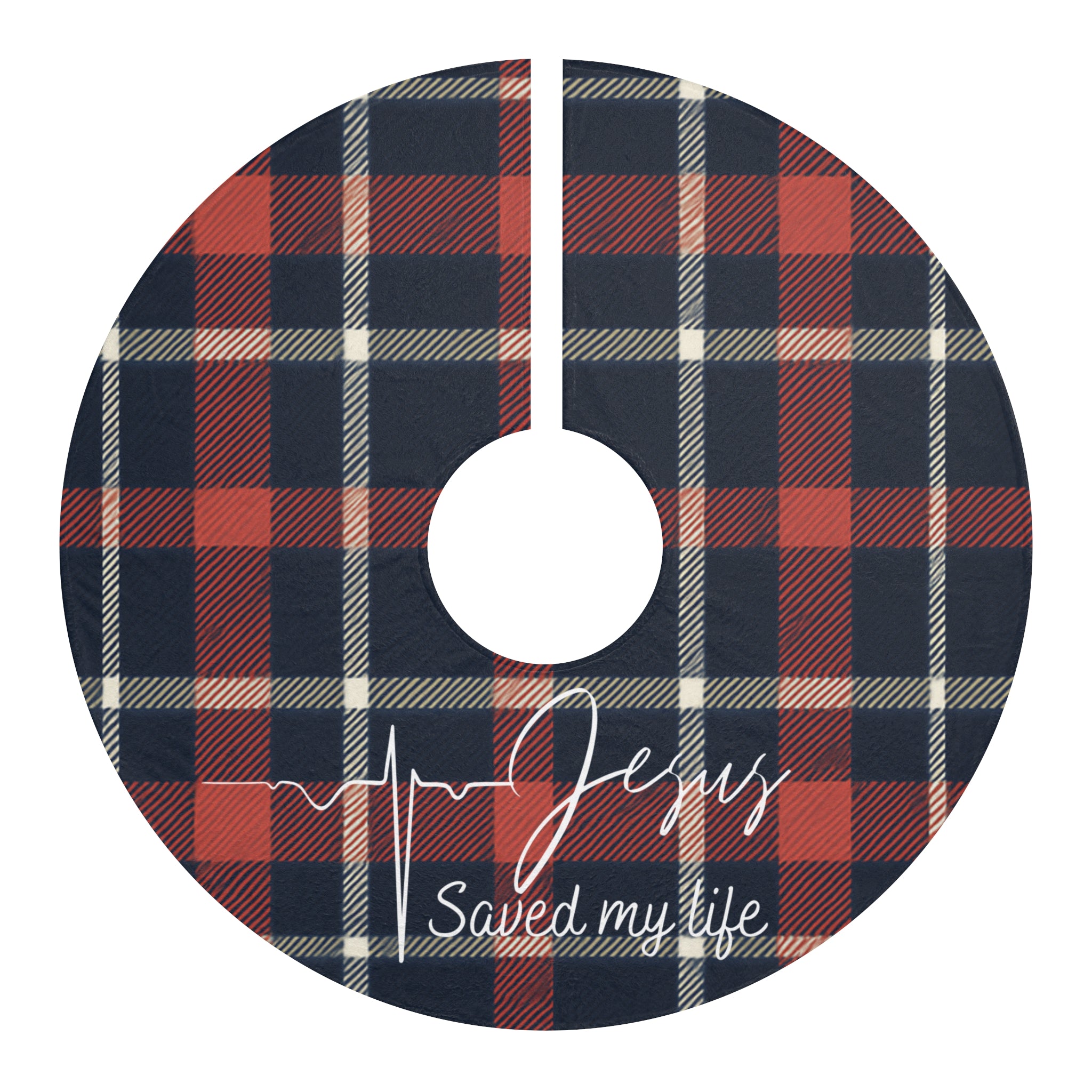 Plaid 'Jesus Saved My Life' Christmas Tree Skirt