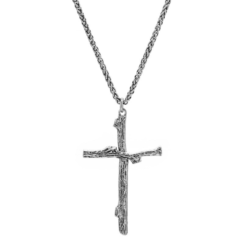 Men's Fashion Jewelry Long Jesus Necklace Wood Grain Cross