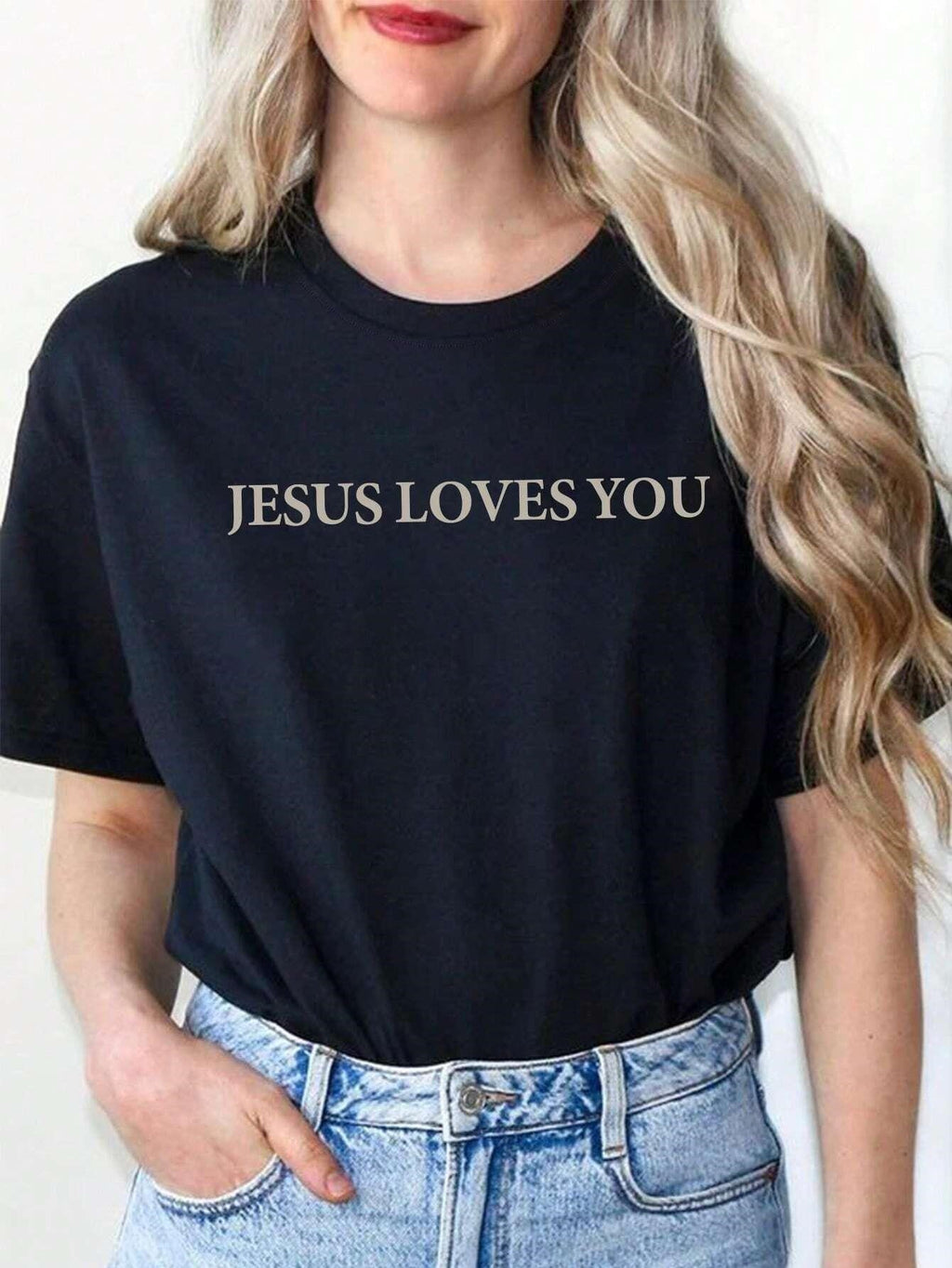 Jesus Loves You Letter Print Women T-Shirt