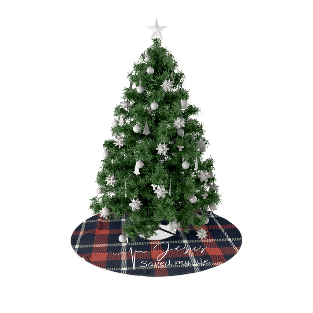 Plaid 'Jesus Saved My Life' Christmas Tree Skirt
