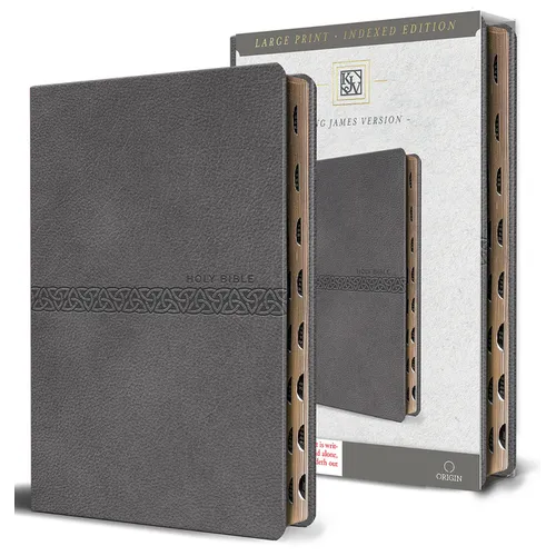 KJV Holy Bible, Large Print Medium Format, Gray Faux Leather with Ribbon Marker, Red Letter, Thumb Index