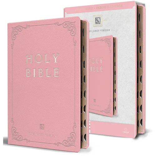 KJV Holy Bible, Giant Print Thinline Large Format, Pink Premium Imitation Leather with Ribbon Marker, Red Letter, and Thumb Index