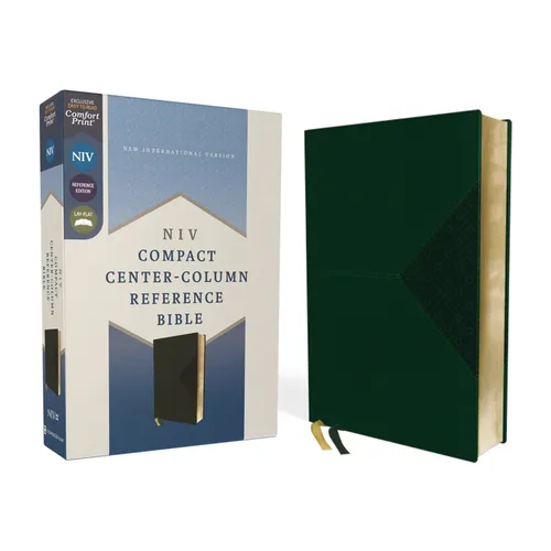 Niv, Compact Center-Column Reference Bible, Leathersoft, Green, Red Letter, Comfort Print