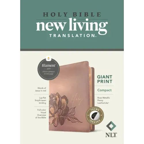 NLT Compact Giant Print Bible, Filament Enabled (Leatherlike, Rose Metallic Peony, Indexed, Red Letter)