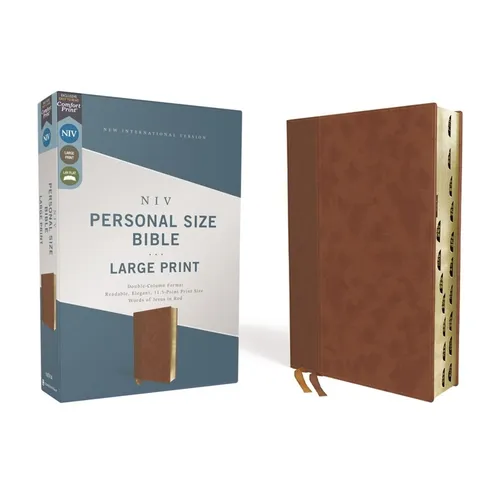 Niv, Personal Size Bible, Large Print, Leathersoft, Brown, Red Letter, Thumb Indexed, Comfort Print
