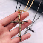 Men's Fashion Jewelry Long Jesus Necklace Wood Grain Cross