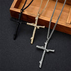 Men's Fashion Jewelry Long Jesus Necklace Wood Grain Cross