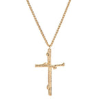 Men's Fashion Jewelry Long Jesus Necklace Wood Grain Cross