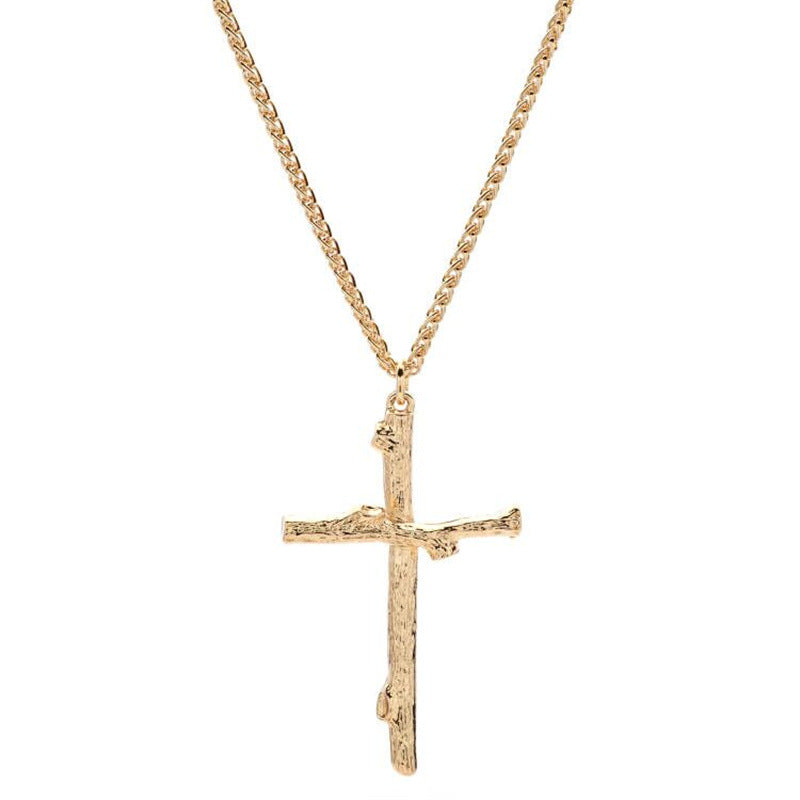 Men's Fashion Jewelry Long Jesus Necklace Wood Grain Cross