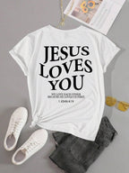 Jesus Loves You Letter Print Women T-Shirt