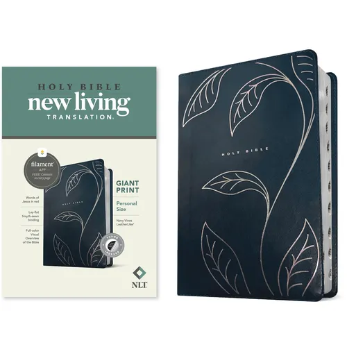 NLT Personal Size Giant Print Bible, Filament Enabled (Leatherlike, Navy Vines, Indexed, Red Letter)