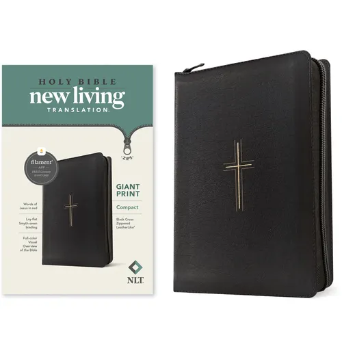 NLT Compact Giant Print Zipper Bible, Filament Enabled (Leatherlike, Black Cross, Red Letter)