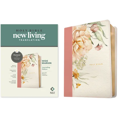 NLT Wide Margin Bible, Filament Enabled (Leatherlike, Dusty Pink Blossoms, Red Letter)